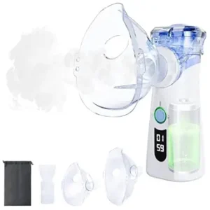 Portable Nebulizer Spacer with Intuitive LED Interface for Adults Kids, 2 Modes with Auto-Cleaning, Handheld Nebulizer with Mouthpiece and Masks