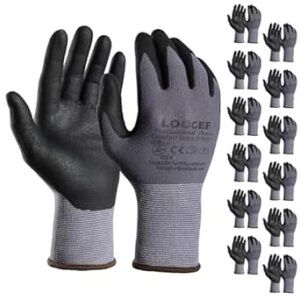 LOCCEF Safety Work Gloves MicroFoam Nitrile Coated-12 Pairs,Seamless Knit Nylon, Home Improvement,Micro-Foam Gloves (9/L, Grey-12 Pairs)