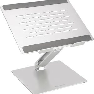 Amazon Basics Support ergonomique réglable pour ordinateur portable jusqu'à 17,3 pouces avec grille d'aération et réglage en continu de la hauteur et de l'angle, Argenté, 25,4 x 23,9 x 6,5 cm