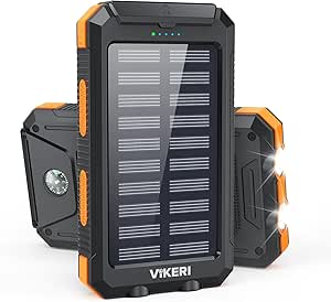 Vikeri Cargador Solar de 26800 mAh, Power Bank Solar Impermeable, Puerto USB-C de Carga Rápida, 4 Salidas, Compatible con Smartphones, Tablets, etc. (Naranj