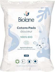 BIOLANE - Cotons pads douceur - Bébé - 100% Bio - 150 Cotons