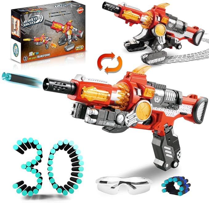 VATOS Kids Foam Blaster Toy Gun, 2 in 1 Deformation Anti-Aircraft Cannon and Soft Ball Gun Toy with 30 Darts Manual Foam Blasters Toy Gift for 6