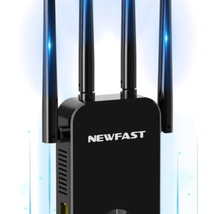 NEWFAST Powerful WiFi Repeater for Home, 1200Mbps WiFi Extender Dual Band 2.4GHz/5GHz with 4 High Gain Antennas