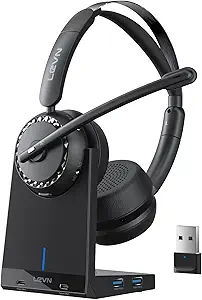 LEVN Wireless Headset, Wireless Headset with Mic for Work, AI Noise Cancelling