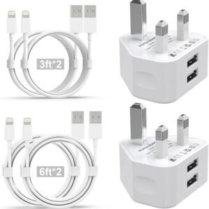 iPhone Charger [Apple MFi Certified] 2Pack Dual Port USB Plug with 4Pack 3/3/6/6FT Fast Lightning Cable for iPhone 14/13/12/11/Pro/Pro Max/Xs/8/7/6/Plus, 2.4A Mains Charger Power Adapter