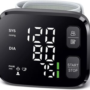 Blood Pressure Monitor LED Backlit Display Automatic Wrist Cuff Blood Pressure Monitors for Home Use 120x2 Reading Memory with Carrying Case, Black