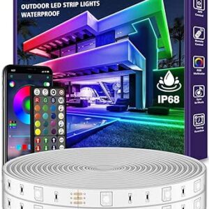 AILBTON 18M Outdoor LED Strip Light Waterproof ip68,Exterior RGB LED Tape Light with App/Remote Control for Music Sync,Balcony,Deck,Rooftop,Eave,Garden,Pool [Energy Class A]