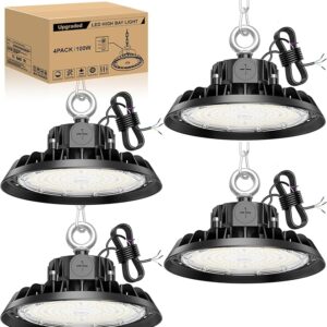 RUISUN 4 Stück UFO LED Deckenleuchte Dimmbare 60W 80W 100W,UFO High Bay Light 17000LM 6000K Werkstattlampe IP65 LED Industriestrahler 120° Beleuchtung für Fabriken, Werkstätten,Garagen, Lager [Energieklasse B]