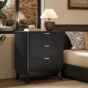 LYNCOHOME Fluted Night Stand, Wood Bedside Table with Storage Drawer