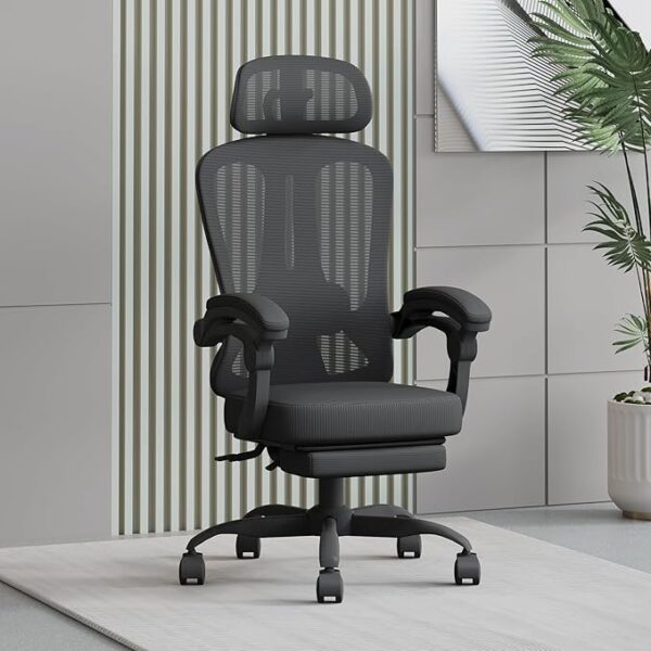 HapGIFT Office Chair, Ergonomic Office Chair with Footrest, Mesh Computer Chair for Adults, Adjustable Height Desk Chair with Adjustable Headrest, Home Office Chair with Link Armrest, 350LBS, Black - Image 3