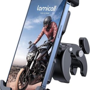 Lamicall Motorcycle Phone Holder Bike - Motorbike Phone Mount, Bike Phone Holder with Quick Release Handlebar Clamp for iPhone 17 16 15 14 Pro Max Plus Air, 13 12 11 Pro Max Mini, Xs, 4.7-6.8” Phone