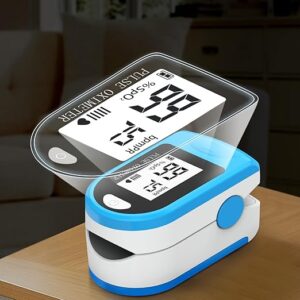 Finger Pulse Oximeter, Spo2 Blood Oxygen Meter Finger Monitor Medical Grade with Large Font Display for Adults and Kids Includes Lanyard and 2 AAA Batteries (Blue)
