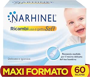 Narhinel Maxi Size 60 Spare Parts for Newborn and Children Nasal Aspirator with Absorbent Hygienic Filter to Hold Mucus, Disposable, Soft, Pack of 3 x 20 Spare Parts
