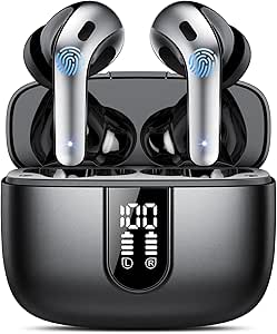 Ecouteurs Bluetooth sans Fil, Écouteurs Bluetooth 5.3, 50 Heures Contrôle Tactile, 4 ENC Appel Réduction Antibruit Mic, Basses Profondes, Ajustement Confortable, IPX7 Étanche Casque（Noir）