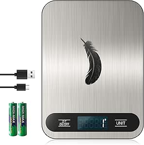 Digitale Küchenwaage, USB C Elektronik Küchenwaage, 15 kg Hochpräzise 1g/0.1oz Lebensmittelwaage, Professionell mit harter Funktion, Batterien enthalten (B1)