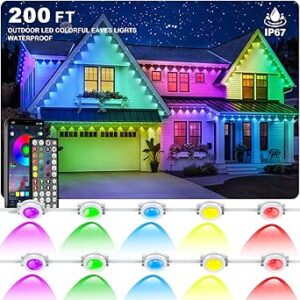 INZIDOL Permanent Outdoor Lights,200FT RGB Eave Lights,IP67 Waterproof Outdoor Lights,Smart Under Ea