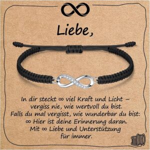 Unendlichkeits Armband für Frauen Mädchen Geschenk mit Segenskarte | 925 Sterling Silber, Cubic Zirkonia & Geflochtene Kordel | Liebe Geschenk für Geburtstags, Motivations, Weihnachtstag, Muttertag