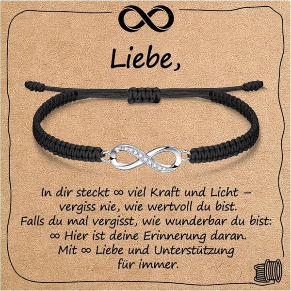 Unendlichkeits Armband für Frauen Mädchen Geschenk mit Segenskarte | 925 Sterling Silber, Cubic Zirkonia & Geflochtene Kordel | Liebe Geschenk für Geburtstags, Motivations, Weihnachtstag, Muttertag