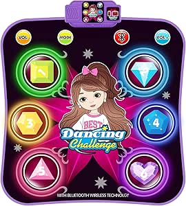 2025 Upgraded Light Up Dance Mat for Girls, Dance Pad Toys Gifts for 3 4 5 6 7 8 9 10 Year Old, Music Dance Play Mat with 5 Game Modes & Wireless Bluetooth, Christmas Birthday Gifts for Girls Boys