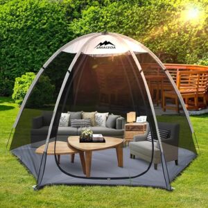 Screen House Tent 8 x 7 Ft Mesh Net, Outdoor Camping Screen Room Sun Shade Gazebo Shelter, Perfect for Family Picnic, Backyards, BBQ and Party (Beige, with Floor mat)
