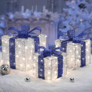 Christmas Lighted Gift Boxes, Set of 3 Christmas Decoration Present Boxes with 140 LED Lights