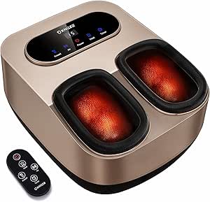 KNQZE Foot Massager Machine with Heat, Shiatsu Foot Massager with Remote Control & LCD Touch Panel, Deep Kneading Soothing Heat, Squeeze & Rolling Massage, Fits Feet Up to Men Size 12(Gold)