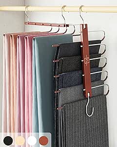 MORALVE Pants Hangers Space Saving – 2 Pack European Beechwood Hanger for Jeans, Scarves, Leggings – Closet Organizer and Space Saver Pant Rack, Leggings Hanger, and Scarf Holder with 360° Swivel Hook