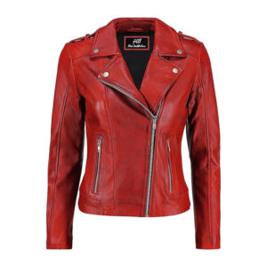 Crimson Red Biker Leather Jacket