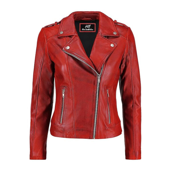Crimson Red Biker Leather Jacket