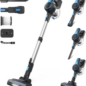 Aspirateur sans Fil, Aspirateur Balai sans Fil Puissant, 45Min Autonomie, Batterie Amovible Rechargeable, Capacité 1.2L, 6 en 1 Aspirateur sans Sac Léger pour Poils Animaux Sol Dur Tapis Voiture
