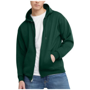 Olive Green Casual Cotton Zip-Up