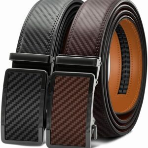 Mens Belts 2 Pack-Ratchet Slide Adjustable Leather Belts for Men,