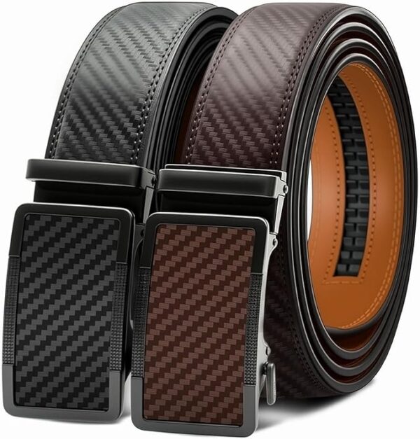 Mens Belts 2 Pack-Ratchet Slide Adjustable Leather Belts for Men,
