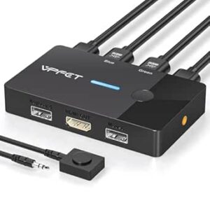 AILVLVNG HDMI KVM Switch 1 Monitors 2 Computers 4K@60Hz USB KVM Switches 2 Ports for 2 PC Sharing Single Monitor and Keyboard Mouse with Wired Extend Controller Plug and Pla