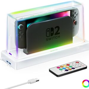 HEYSTOP Switch Dust Cover with 12 LED Colors Light Base Compatible with Nintendo Switch 2