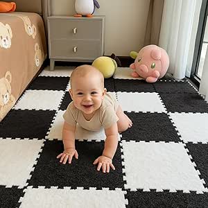 12 Pcs Puzzle Play Mats for Baby Soft Fluffy Fur Interlocking Foam Floor Tiles Kids,