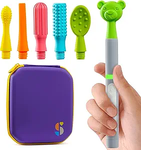 Special Supplies Buzz Buddy Oral Motor Stimulation kit with 6 Soft Textured Interchangeable Heads