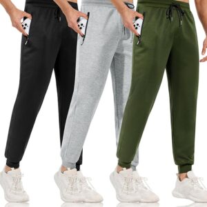 3-4 Pack Men's Athletic Joggers Sweatpants with Zipper Pockets Athletic Pants for Men Running