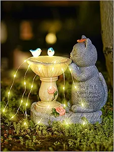 Garden Decor Cat Birdbath Statues, Solar Statues Decor with Butterfly Garden Decor for Home House