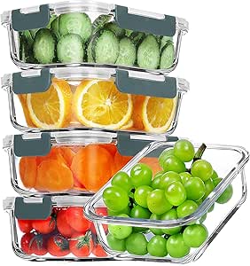 ERONES 5 Pack 36 OZ Glass Meal Prep Containers, Airtight Glass Lunch Containers Set