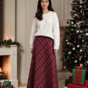 Jupe midi à carreaux pour femme