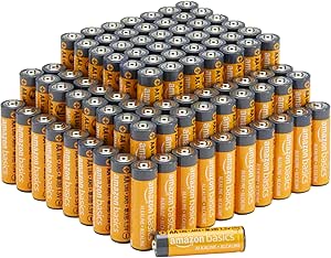 Amazon Basics 100 Count (Pack of 1) AA High-Performance Alkaline Batteries, 10-Year Shelf Life, Easy to Open Value Pack