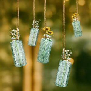 ReWu - Set of 4 Decorative Glass Bottle Vases, Sage Green