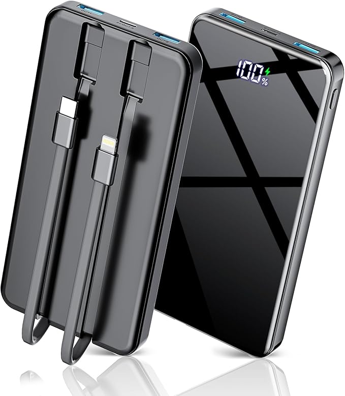 Portable Charger with Built in Cables 25000mAh
