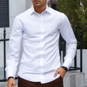 Chemise habillée à manches longues et col boutonné pour homme pour le travail