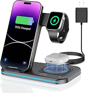 Wireless Charger, 3 in 1 Charging Station, Fast Charging Station Foldable Charging Stand