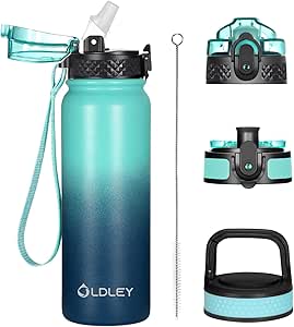 Oldley Insulated Water Bottle 20oz for Adults Kids Stainless Steel Water Bottles with Straw/Chug/Carabiner