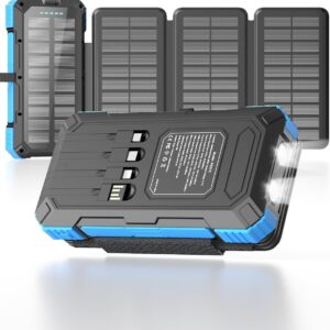 Solar Charger Power Bank 49800mAh with 4 Built-in Cables & 3 Foldable Panels