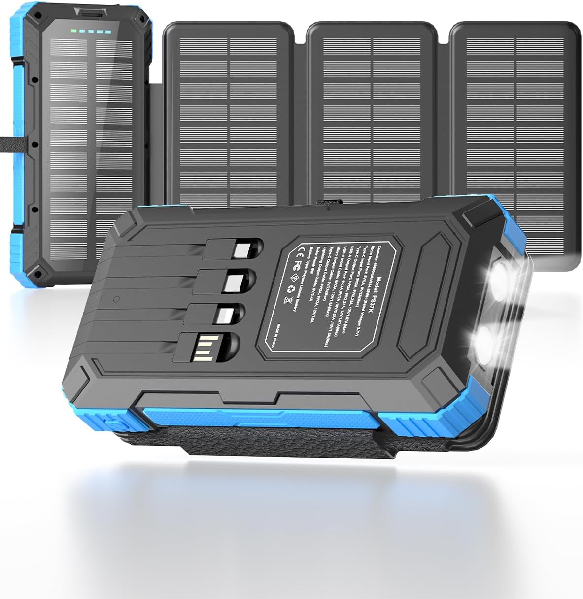 Solar Charger Power Bank 49800mAh with 4 Built-in Cables & 3 Foldable Panels