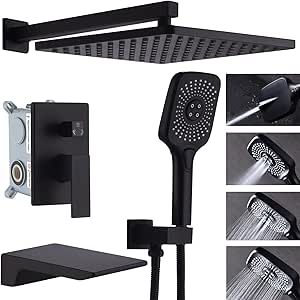 Shower System with Tub Spout 10 Inch Overhead Shower 4 Setting Handheld Spray